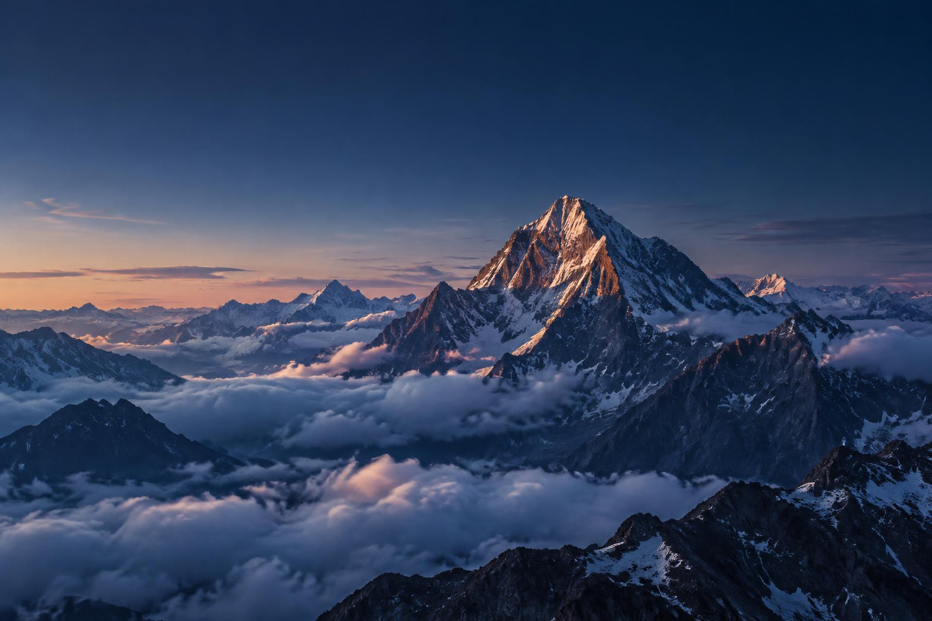 Alpengipfel über den Wolken im Morgenlicht